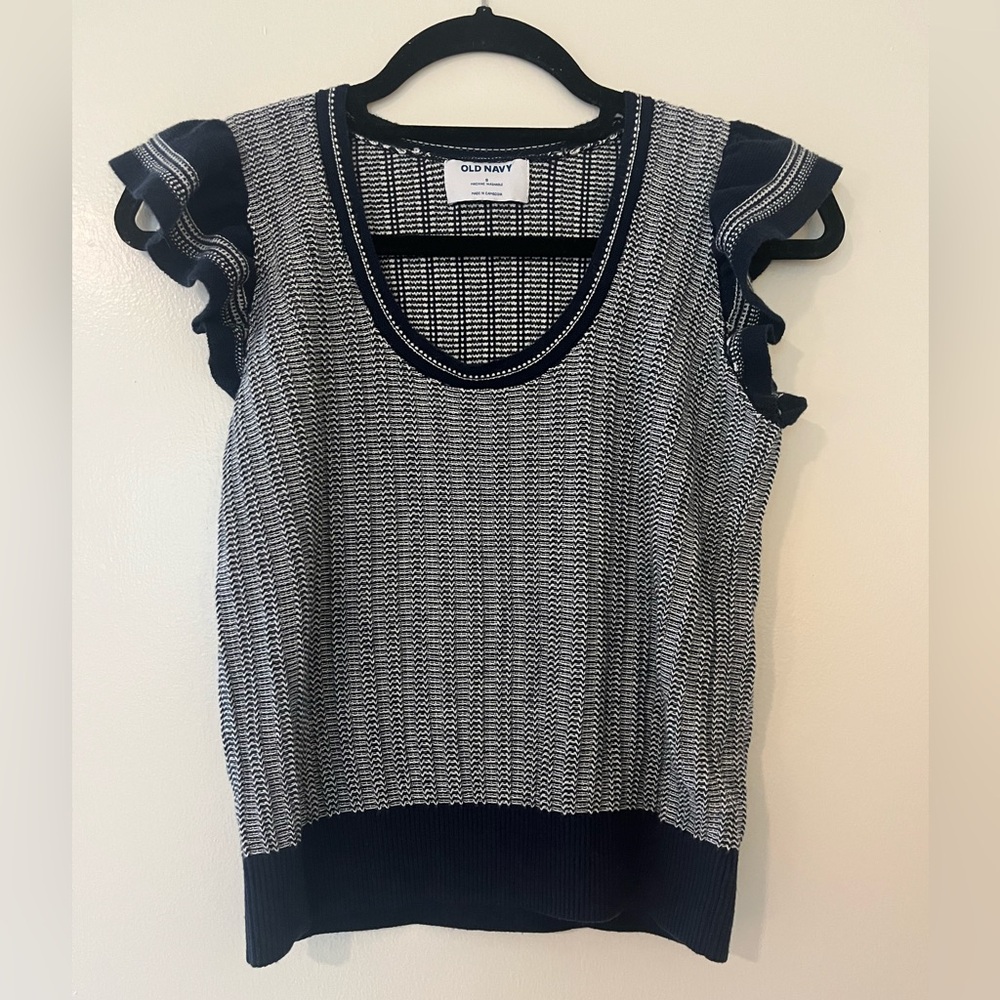 Old Navy Blue and White Knit Top - Size Small